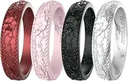[Zollen] Silicone Wedding Rings for Women 1/4/7 Packs -Stackable Silicone Rubber Wedding Bands - Innovative Flower & Vine Collection