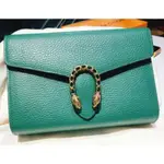 精品二手 95新 GUCCI DIONYSUS LEATHER MINI CHAIN BAG 綠色 401231