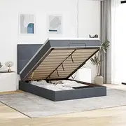 vidaXL Ottoman Bed Frame with Mattress & LED Storage - Dark Grey Queen Velvet 206x160x128 cm