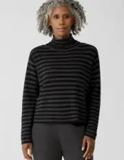 NWT $240 Eileen Fisher Merino Turtleneck Top Regenerative Wool Charcoal Black L