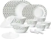 Borosil Gourmet Dinnerware Set for 6, 35 Pieces, White Dinner Plates and Bowls Sets, Chip Resistant Tempered Opal Glass, Stain Resistant, Dishwasher & Microwave Safe Dinner Set for Gifting, Serves 6
