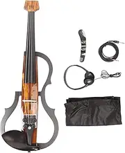 NSXAYIWE Full Size Electric Violin Kit, 4/4 Electric Violin Wood Grain Carbon Silent Fiddle with Bow, Ebony Fittings, and Digital Tuner