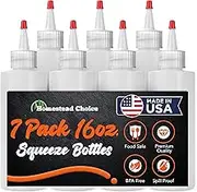 Homestead Choice 7-pack Plastic Condiment Squeeze Bottles - 16 Ounce with Red Tip Cap - Made in USA - Perfect for Ketchup, BBQ, Sauces, Syrup, Condiments, Dressings, Arts and Crafts