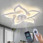 White Flower Modern CeilingFans with Lights, Low Profile Ceiling Fan with