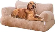 Soft Calming Cat Sofa Beds,Calming Pet Sofa,Pearl Cotton Pet Dog Bed with Removable Washable Cover,Fluffy Plush Pet Sofa for Small,Medium Dogs(Brown,XX-Large)