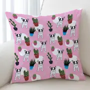 French Bulldog and Cactus Pattern Cushion Cover