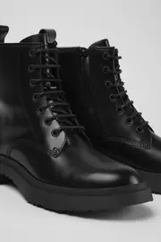 Walden Black leather lace-up boots for women