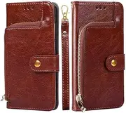 MojieRy Phone Cover Zipper Wallet Folio Case for Oppo A96 5G, Premium PU Leather Slim Fit Cover for A96 5G, 1 Photo Frame Slot, 3 Card Slots, Dirt-Proof, Brown