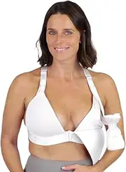 Chrome Cherry Nurturally Truly Hands-Free Nursing & Pumping Bra, Non-Wired, Adjustable Bra for Breastfeeding & Pumping, High Support with Drop-Down Cups, Breast Pump Not Included, White, M