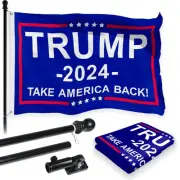 Combo Pack Flag Pole 6 FT Black Tangle Free and Trump 2024 Take America Back