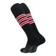 TCK Dugout Striped Baseball Socks Pattern D Adult - Black/White/Scarlet - Large