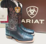 Ariat Women Sz 6.5 Fiona Leather Square Toe Western Boots Midnight/Black Floral