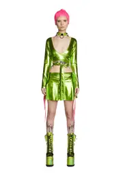 [Club Exx] Euphoric Element Fringe Wrap Top - Lime