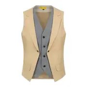 Oliver George Men's Layered Formal Solid Formal Tuxedo Dress Vest Medium Beige