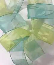 15 YARD ROLL SALE - 15/16 LUCENT LIME BLUE SHEER WIRED OFFRAY BERWICK RIBBON CO