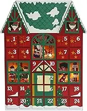 PIONEER-EFFORT Large Christmas Wooden Advent Calendar House 2021 with Drawers to Fill Small Gifts Countdown to Christmas Decoration, red