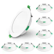 6-Pack 7W Slim Dimmable LED Downlights 67-75mm Stepless CCT 2700-6000K Cut-Out White Finish IP44CE