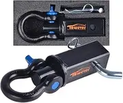 Towever 83710 Shackle Hitch Receiver 2 Inch(360 Degree Rotate D Ring for Towing Strap), Tow Accessories for Vehicle, Jeep, Off-Road Recovery