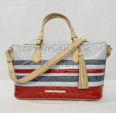 Brahmin Mini Asher Leather Satchel/Shoulder Bag in Bluestone Habanera TriTexture