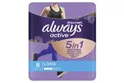 Always Discreet Active Incontinence Pads for Bladder Leaks, Long, 8-Pack