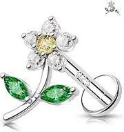 [Melighting] Cartilage Earring Silver Helix Earring Internally Threaded Flat Back Earring CZ Flower Lip Stud Conch Piercing Jewellery