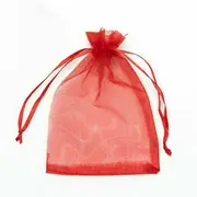Red Colour Organza Bags 4pcs Pack 7x9cm for Gift Jewellery Candy bag Drawstring Ribbon