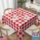Valentines Tablecloth 54×54 Inch Square Red White Check Plaid Hearts Holiday