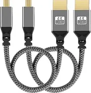 tunghey 2Pack 4K Micro HDMI to HDMI Cable, Micro HDMI Male to HDMI Male Cable Adapter Nylon Braided Support 4K@60Hz HDR 3D ARC 18Gbps Compatible with Sport Camera, A6000 A6300 and More 0.3M