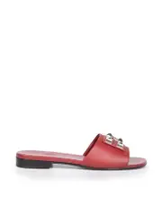 Burgundy Leather Dune Slides