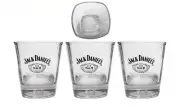 JACK DANIELS WHISKEY No.7 -3 x EMBOSSED BASED TUMBLER GLASSES BNWOB MAN CAVE USA