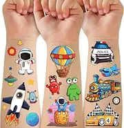 36 Sheets Space Planets Temporary Tattoos for Kids，Rocket Astronaut Spaceship Motorcycle Car Plane Ship Transportation Fake Tattoos for Kids Boys Girls Birthday Party Supplies Favors Decorations