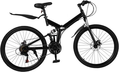26” Mountain Bike Folding MTB 21 Speed Adjustable Frame Mudguards Durable