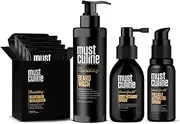 Mustculine Daily Routine Kit with Root Vitamin Spray, Beard Wash, Keratin Mask and Follicle Activator Serum, Supports Healthy Beard Growth and Reduces Breakage