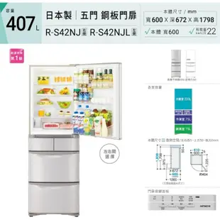 【向日葵】日立冰箱 RS42NJ / RS42NJL(SN / W) 另售 RS49HJ RSF62NJ (詢問享優惠)