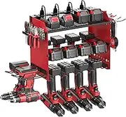 Luffioner Drill Storage Rack，Power Tool Organizer Holder Wall Mount， for Garage, Workshop,Drill Bit Storage Shlef, Holds 4 Drills with Screws Box (Red) (Storage rack-1)