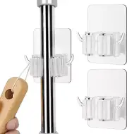 Broom Holder Wall Mount - 2PCS Adhesive Mop and Broom Holder Wall Mount with Hoo