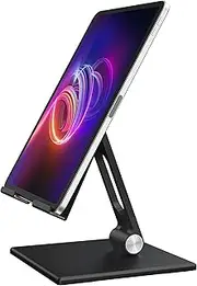 ALASHI Tablet Stand for Desk, Stable Tablet Holder with Heavy and Thickened Metal Base for Large Tablet Device, Multi-Angles Adjustable and Foldable, Universal Supports 7-13.3 Inches Tablet, Black