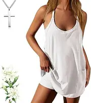 [Generic] Women's Summer Sleeveless Mini Dress, Short Tennis Dress with Built-in Shorts & Spaghetti Straps,Athletic Romper