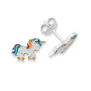 Silver Enamel Unicorn Stud Earrings
