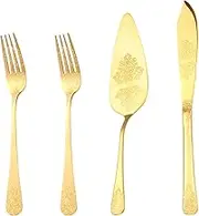 Hnvdkln Stainless Steel Cake Knife Server Set Efficient Cake Cutting Set Easy to Use Pizza Cutting Kit Easy to Clean for Picnic Home(Golden,4PCS)