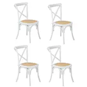 Oikiture 4PCS Crossback Dining Chair Solid Birch Timber Wood Ratan Seat White