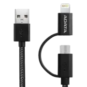 ADATA 3-in-1 Micro USB/USB-C Durable Braided Cable - 100cm Black