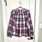 Crown & Ivy Christmas Plaid Gold Polka Dot Ruffle Peasant Blouse 4X NWT