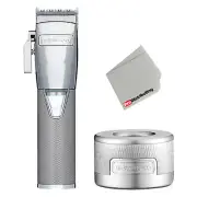 BaBylissPRO Silver Cordless Hair Clipper and Charging Base Bundle FX870S