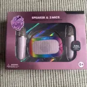 Portable Bluetooth Karaoke Speaker with 2 Wireless Microphones & LED Lights