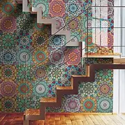 12/48pcs Mandala Style Tile Stickers, Decorative Waterproof Tile Stickers,Peel and Stick Vinyl Self-Adhesive Wall Decals ,for Kitchen Bathroom Living Room Furn