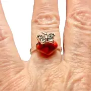 Red Howlite Fashion* Ring Size 6.50 Cluster Crystals Butterfly Heart Stone
