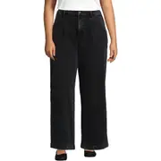 Lands' End Plus Size High Rise Soft Denim Pleated Wide Leg Trousers in Black Wash at Nordstrom, Size 16W