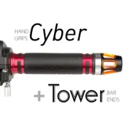 KiWAV Motorcycle Cyber Grips Red with Tower Bar Ends Orange/Silver