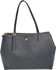 Tory Burch134837 Emerson Black Saffiano Leather With Gold Hardware Women's Large Double Zip Top Tote Bag, Black, Large